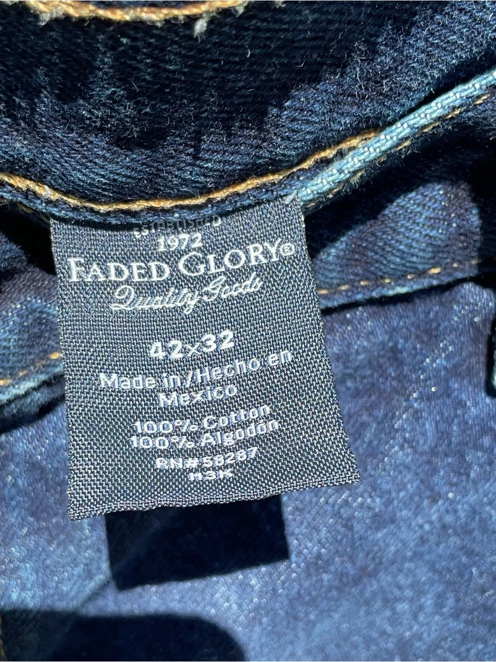 Faded Glory 1972 Originals Men’s Dark Wash Jeans 42x32 100% Cotton